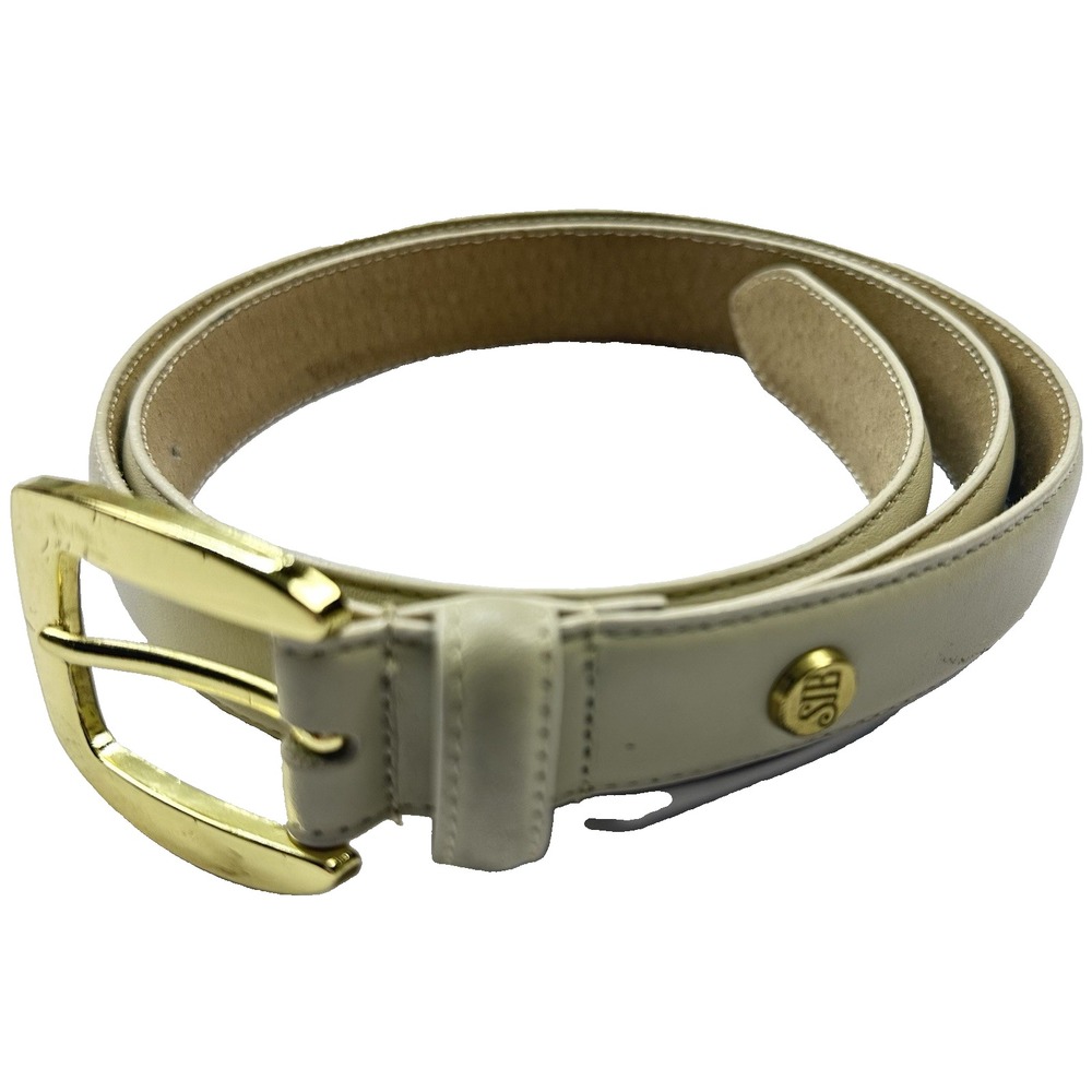 St. Johns Bay Women's Belt Cowhide Leather Sz XL Beige Gold Tone Buckle EUC